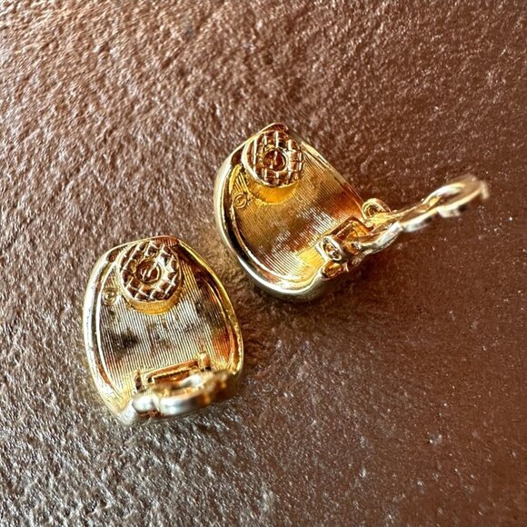 Vintage Swarovski Gold-Tone Clip-On Earrings Blue Clear Crystals Huggie Hoop - Picture 7 of 9